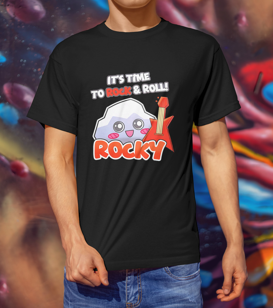 It's Time To Rock And Roll Rocky Rock With Guitar Cute Cartoon T-Shirt