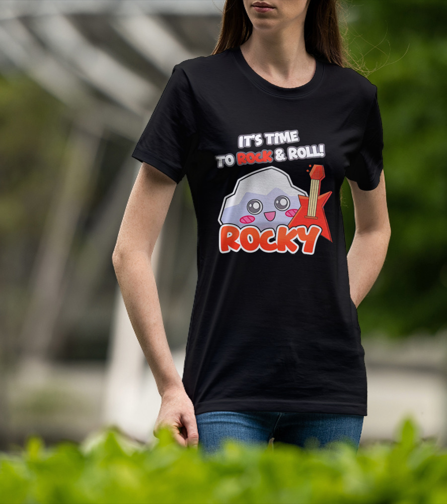 It's Time To Rock And Roll Rocky Rock With Guitar Cute Cartoon T-Shirt