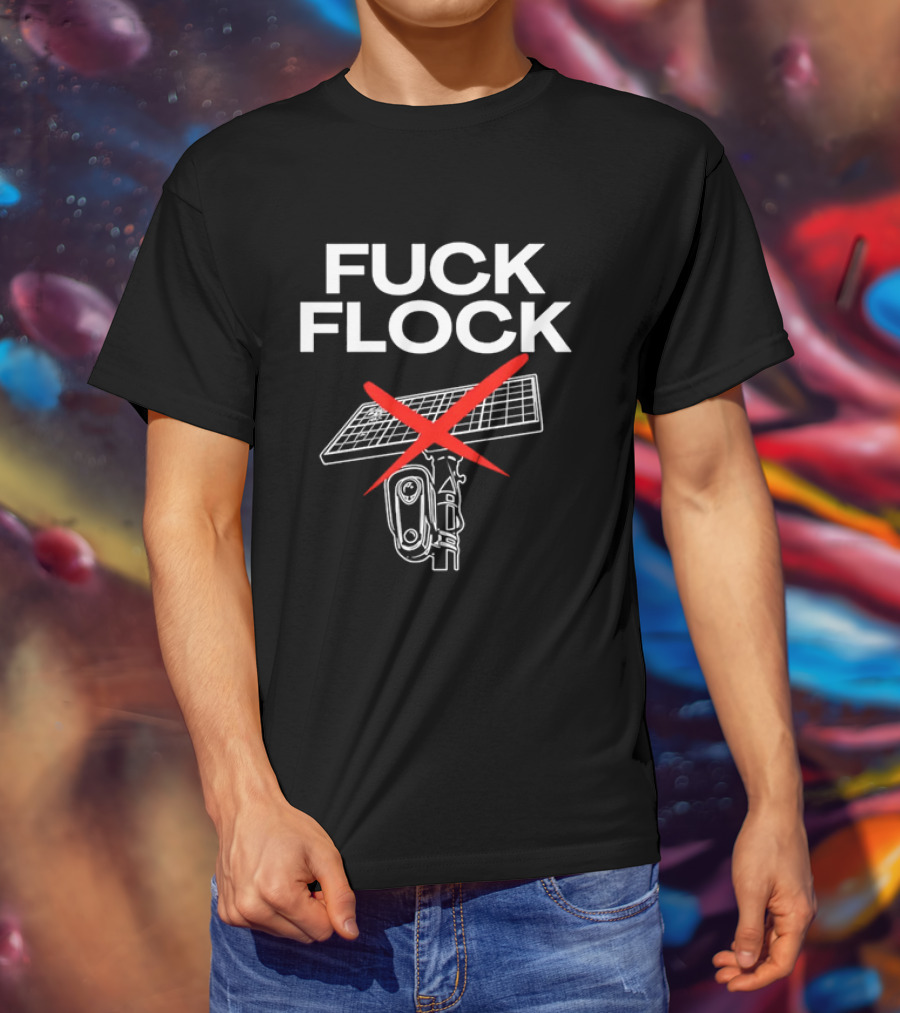 Fuck Flock Surveillance Camera Solar Panel Red X T-Shirt