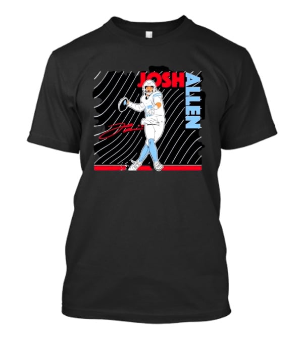 Josh Allen Quarterback Throwing Football Wavy Line Illustration With Bold Name T-Shirt