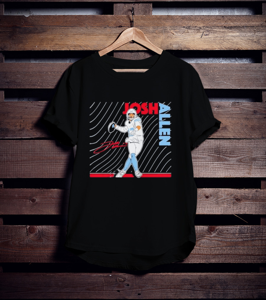 Josh Allen Quarterback Throwing Football Wavy Line Illustration With Bold Name T-Shirt