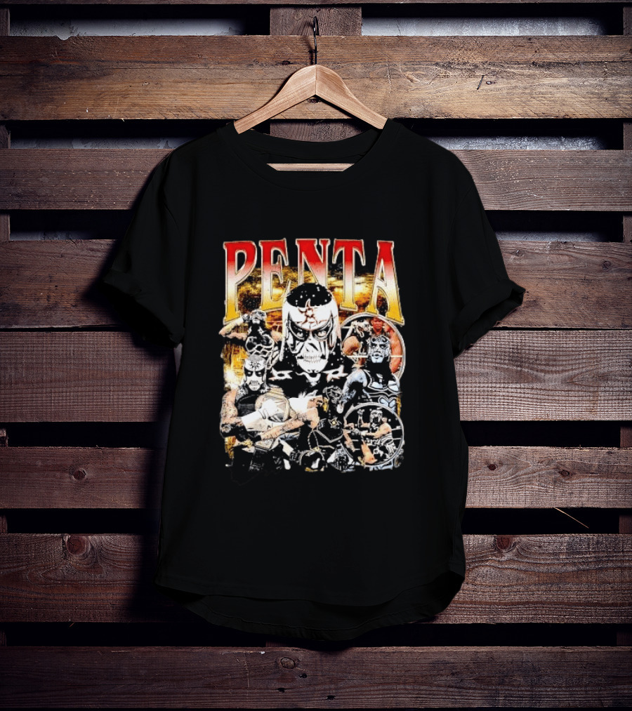Penta Masked Luchador Wrestler Belt Photo Collage Bootleg T-Shirt