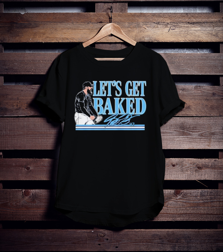LET'S GET BAKED Bryan Baker Bearded Baseball Pitcher Celebrating Line T-Shirt