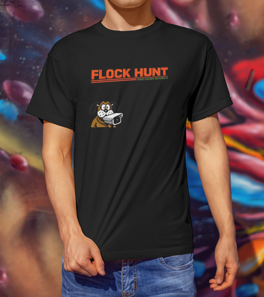 Flock Hunt Pixelated Canine Dingleberry Defense Security Camera T-Shirt