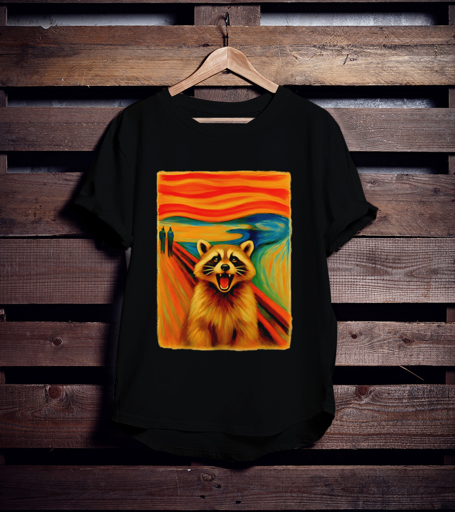 Raccoon The Scream Edvard Munch Painting Mashup T-Shirt
