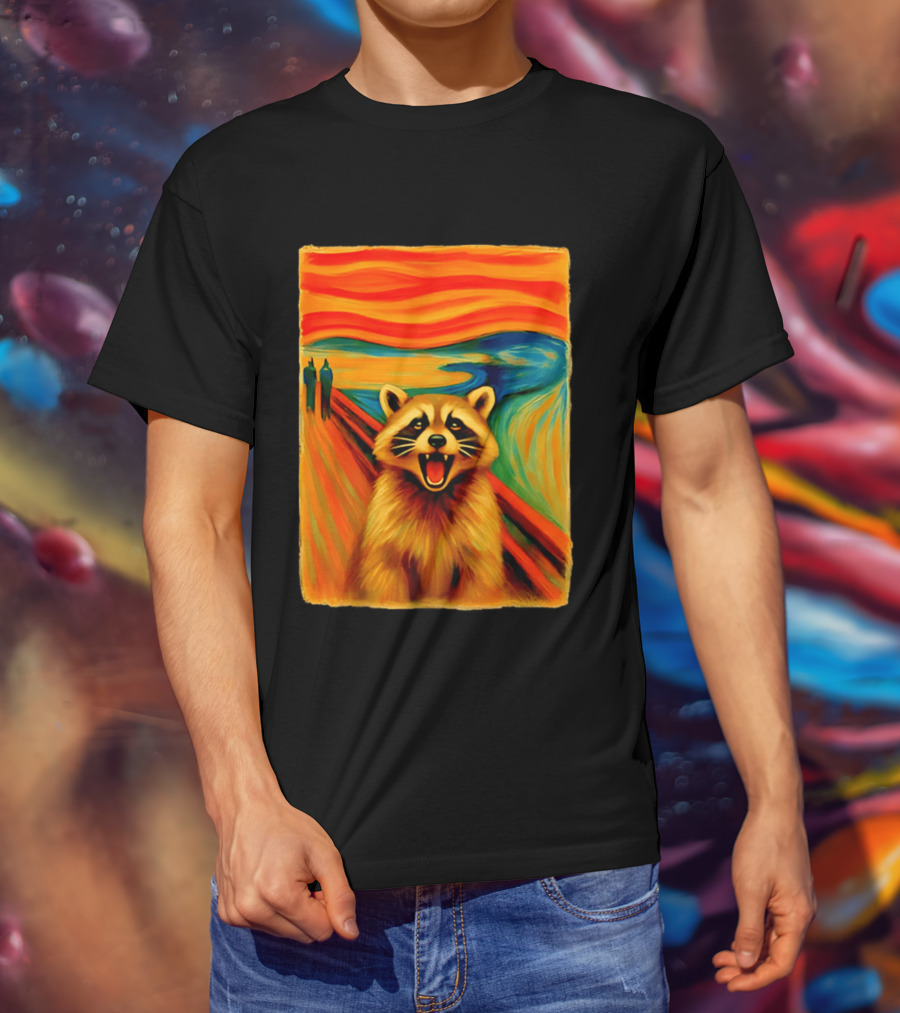 Raccoon The Scream Edvard Munch Painting Mashup T-Shirt