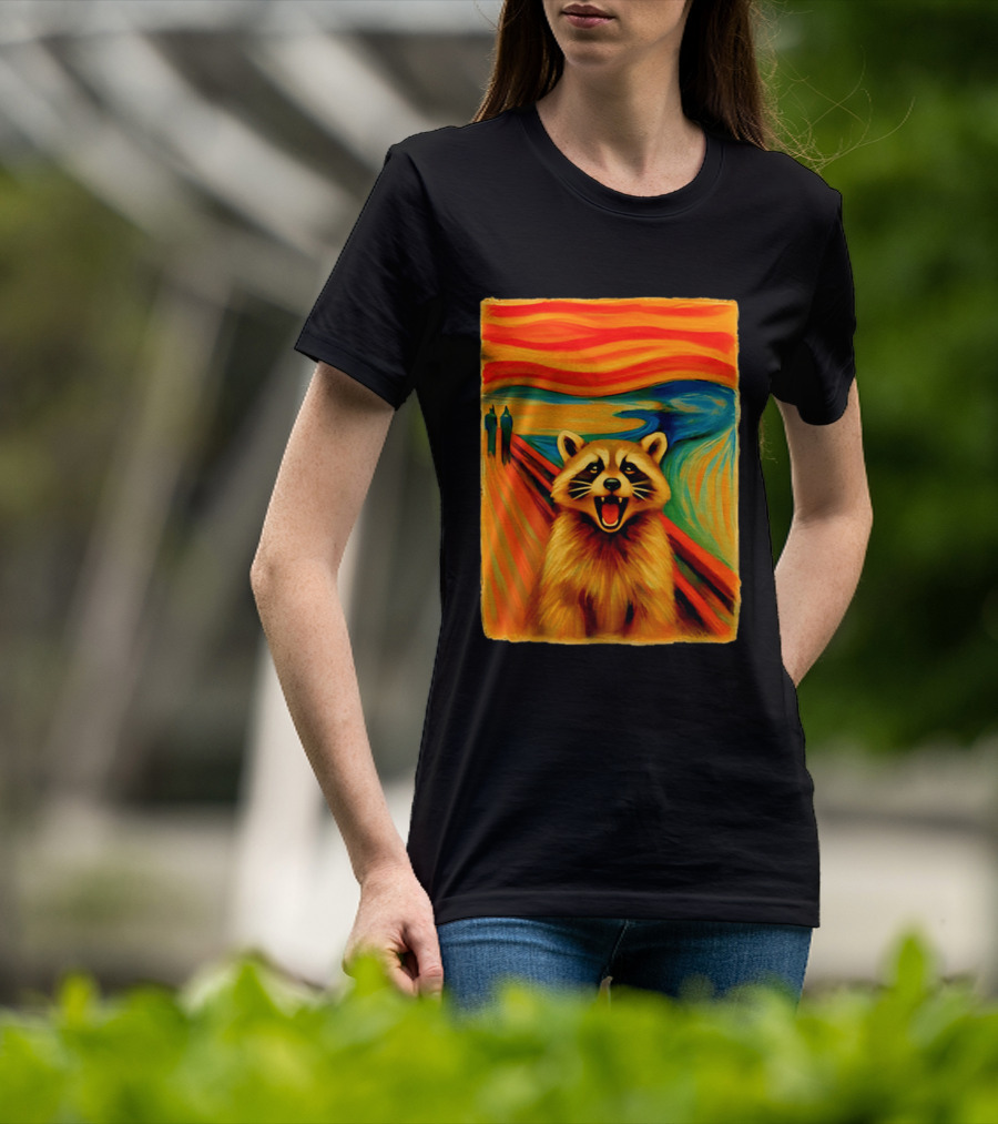 Raccoon The Scream Edvard Munch Painting Mashup T-Shirt