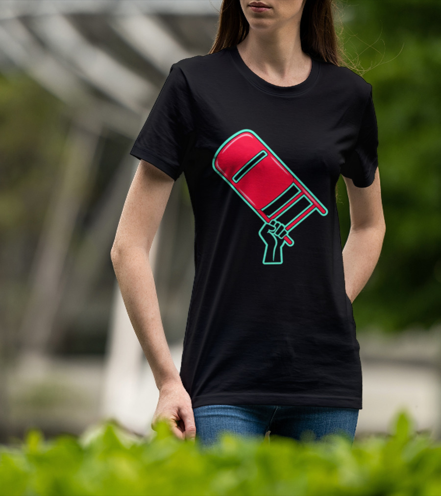 Rebellious Raised Fist Holding Red Chair Protest T-Shirt