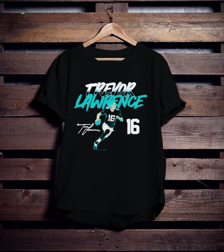 Trevor Lawrence No 16 Jaguars Signature Style Football 2026 T-Shirt