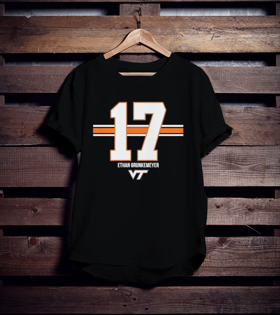 Virginia Tech Hokies Ethan Grunkemeyer 17 Horizontal Stripes T-Shirt
