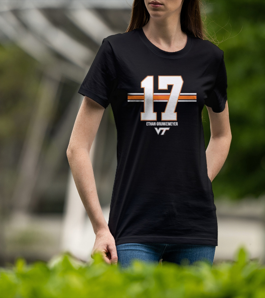 Virginia Tech Hokies Ethan Grunkemeyer 17 Horizontal Stripes T-Shirt