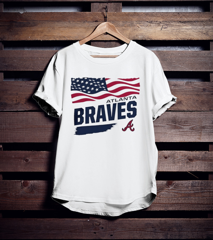 Atlanta Braves Waving American Flag Brushstroke MLB T-Shirt