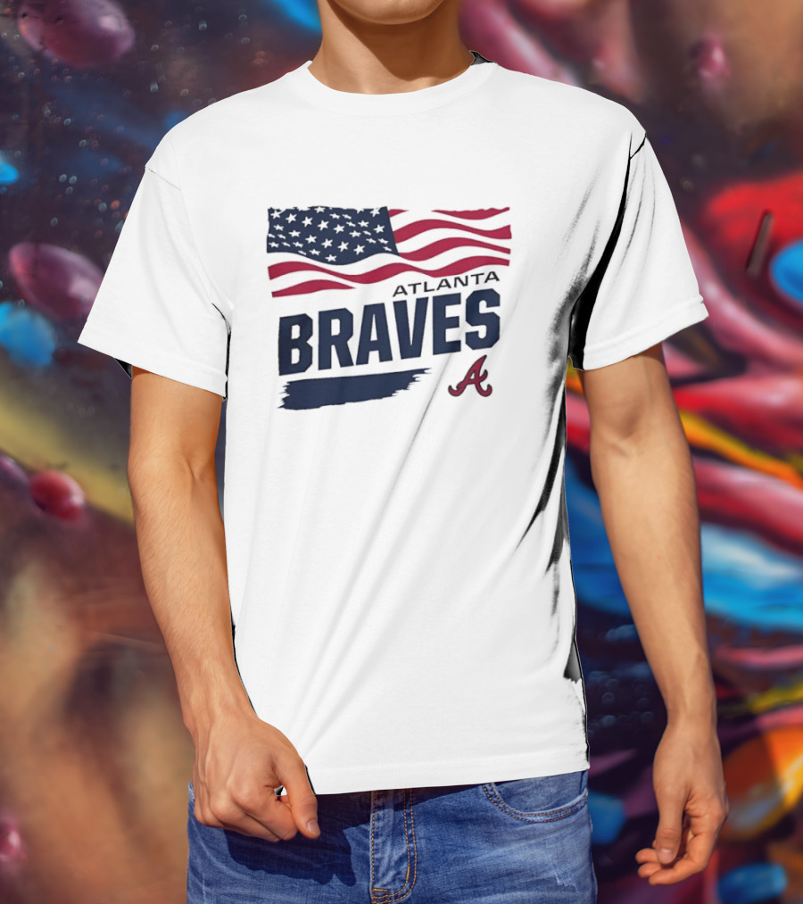 Atlanta Braves Waving American Flag Brushstroke MLB T-Shirt