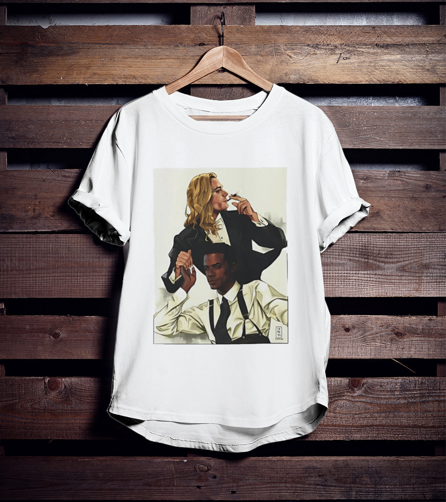 Blonde Tuxedo Smoking Dark Hair Suspenders Duo T-Shirt