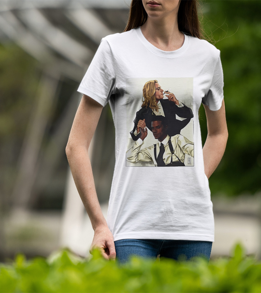 Blonde Tuxedo Smoking Dark Hair Suspenders Duo T-Shirt