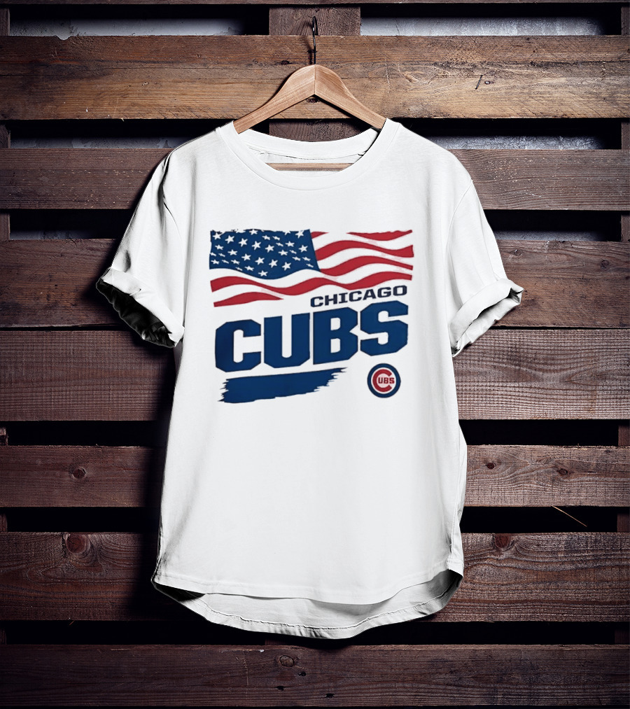 Chicago Cubs American Flag Waving Paint Brush Stroke MLB Cubs T-Shirt