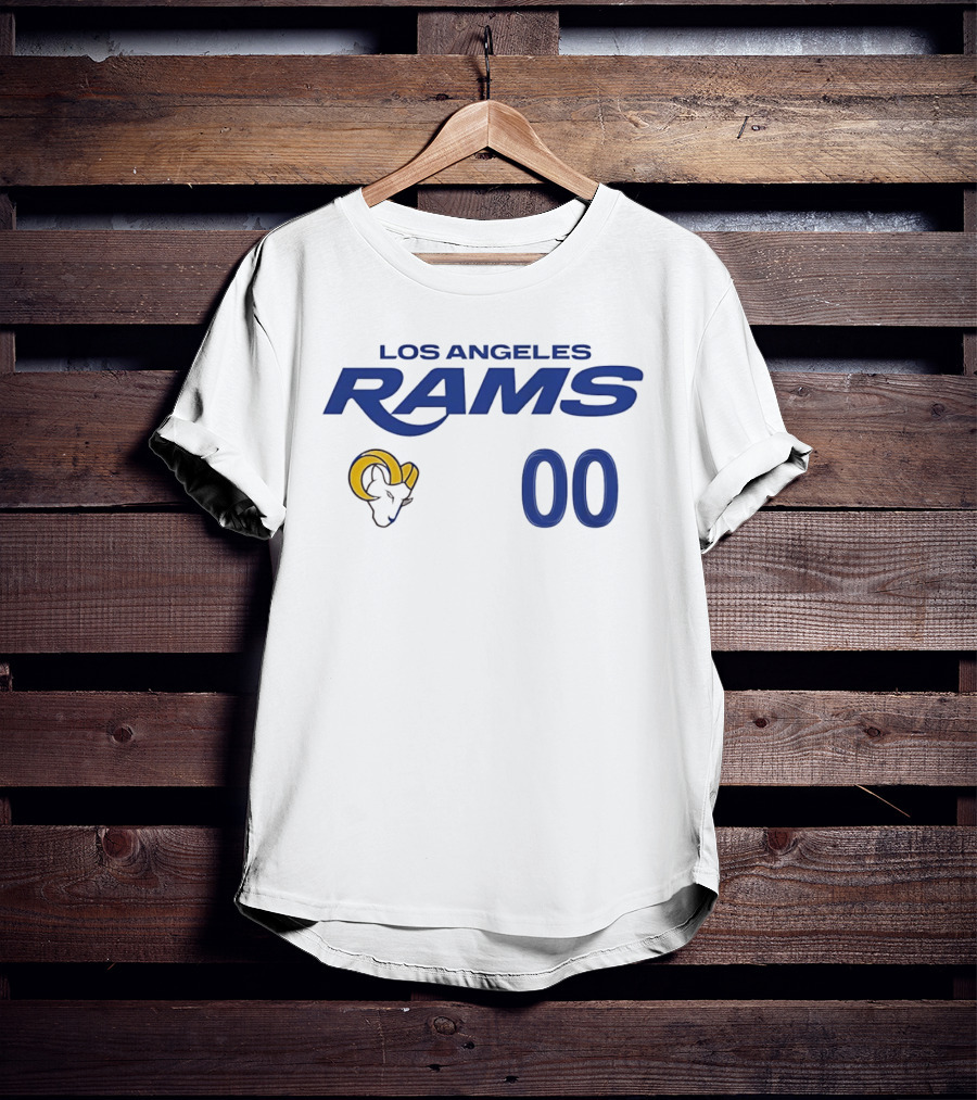Los Angeles Rams Horned Head 00 Jersey Number Wordmark T-Shirt