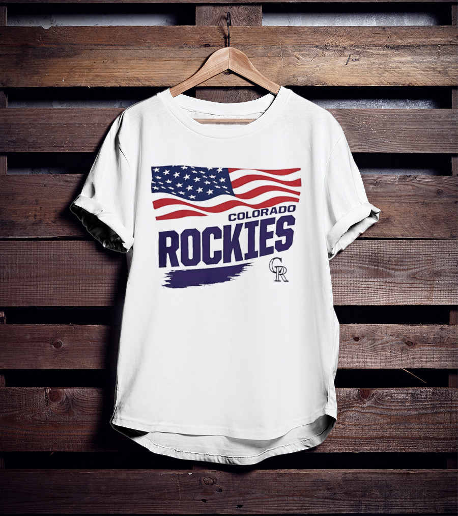 Colorado Rockies MLB American Flag Brush Stroke Waving T-Shirt