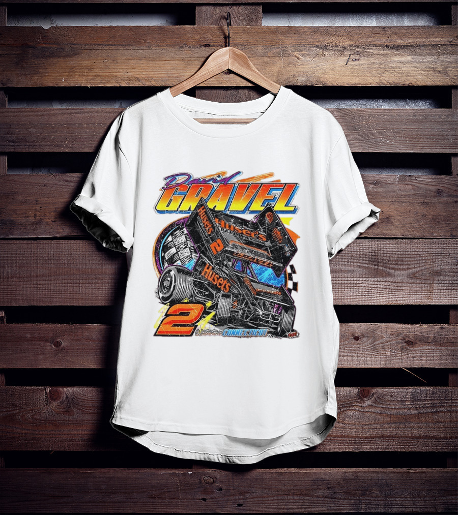 David Gravel Sprint Car Huset's Speedway Racing Connecticut 2 Orange And Blue T-Shirt