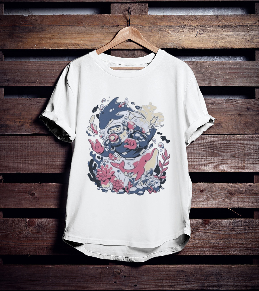 Fangamer Dolphins Dive Underwater Adventure With Diver And Marine Life T-Shirt