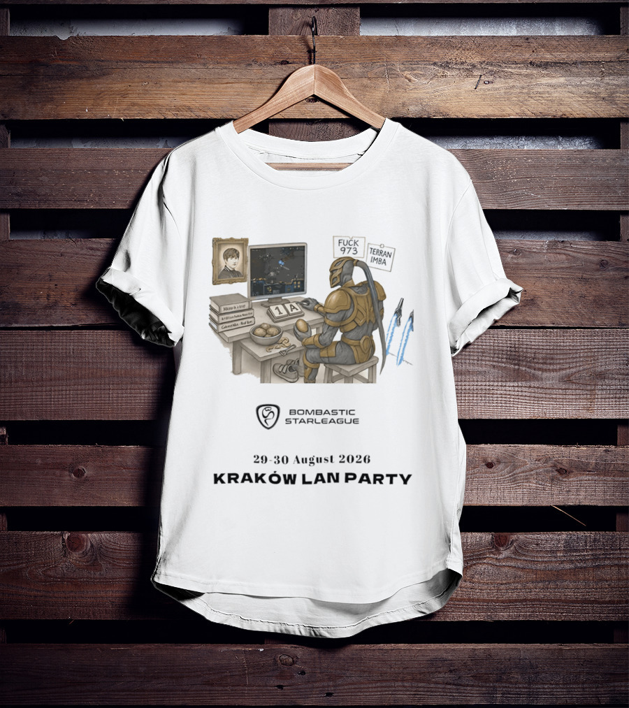 Bombastic StarLeague LAN Party Kraków August 2026 Terran Imba Micro Trap Nexus Gatewayman T-Shirt