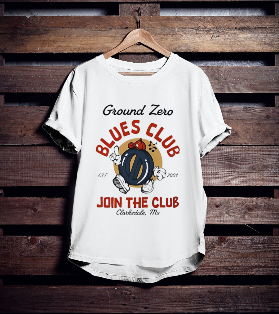 Ground Zero Blues Club Join The Club Clarksdale MS Est 2001 Walking Music Notes T-Shirt