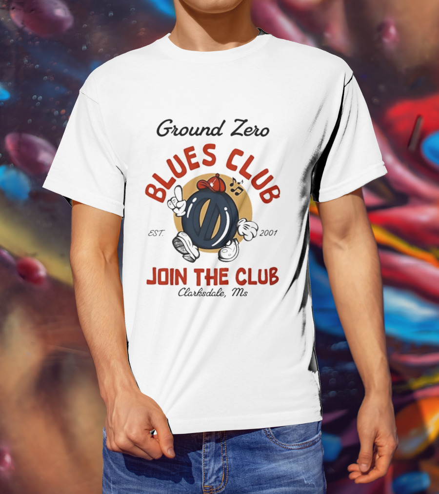Ground Zero Blues Club Join The Club Clarksdale MS Est 2001 Walking Music Notes T-Shirt
