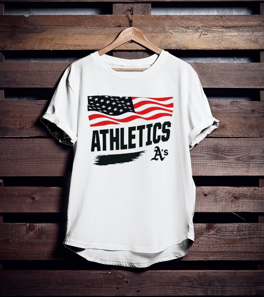 Athletics As American Flag Paint Brushstroke MLB Oakland T-Shirt