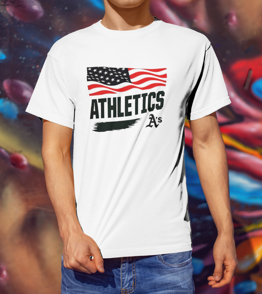 Athletics As American Flag Paint Brushstroke MLB Oakland T-Shirt