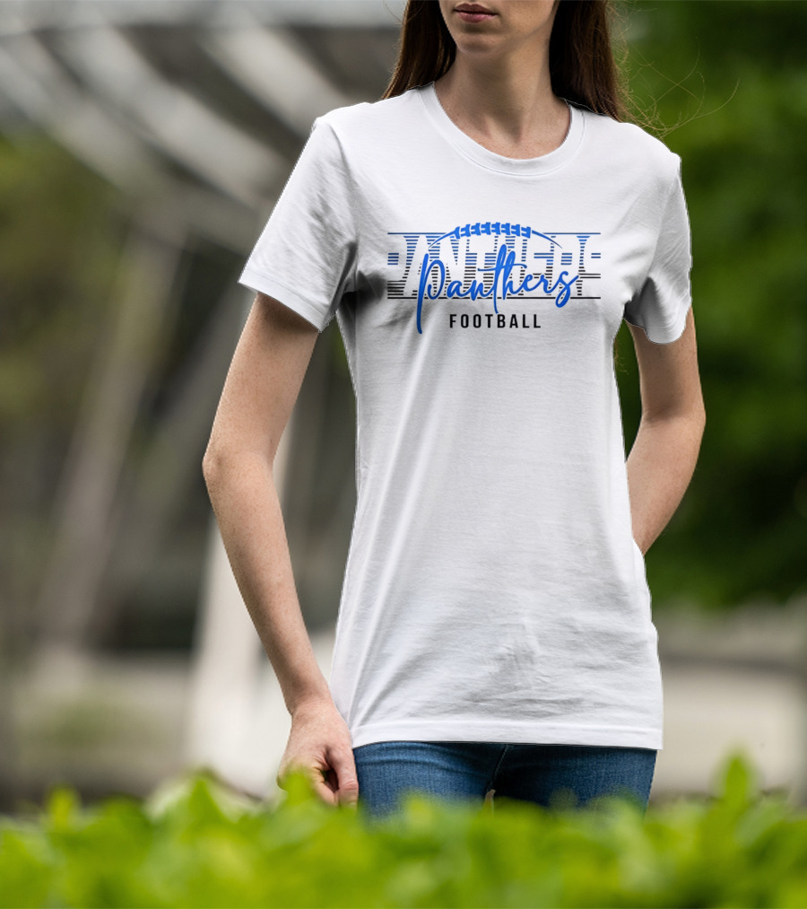 Panthers Football Blue Script Striped Laces Football T-Shirt