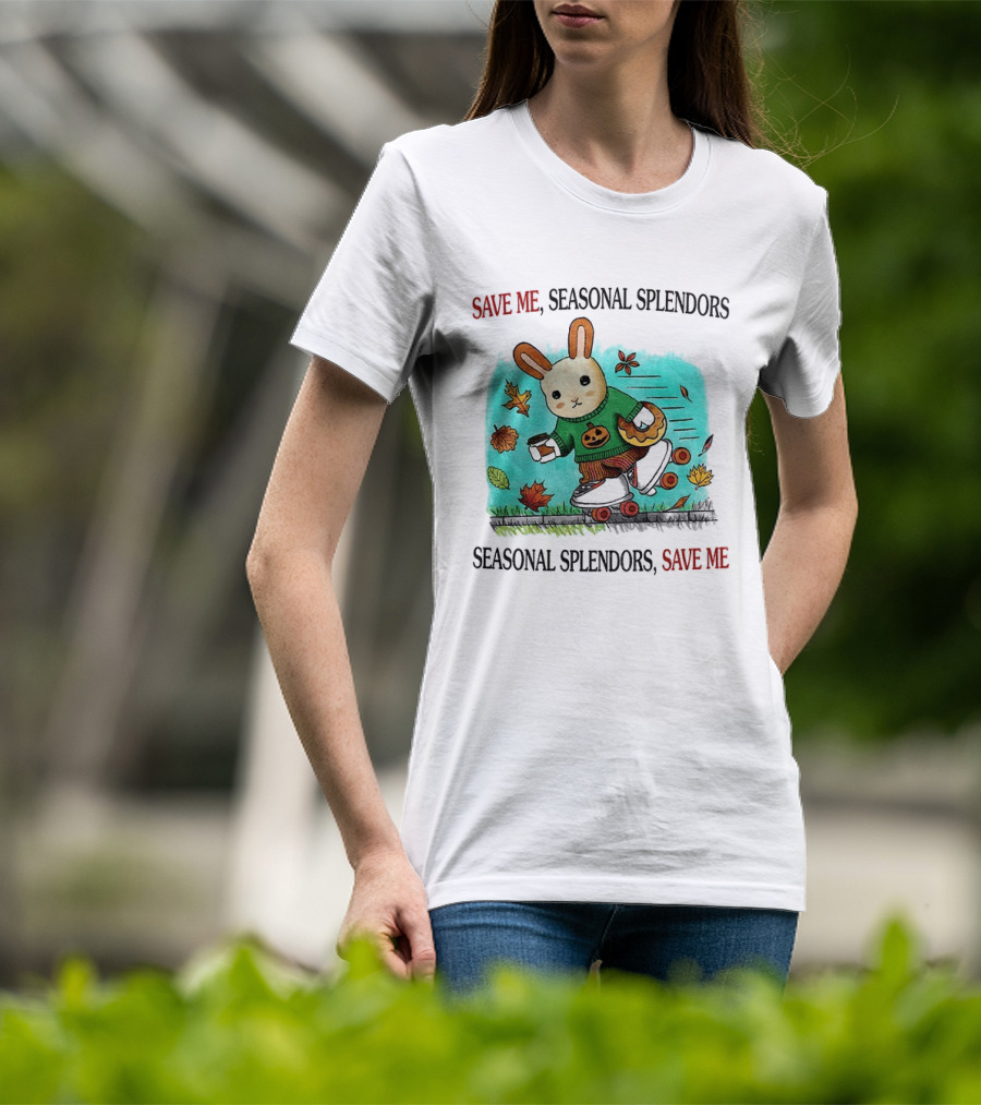 Skater Rabbit With Coffee And Donut Save Me Seasonal Splendors Leaves T-Shirt