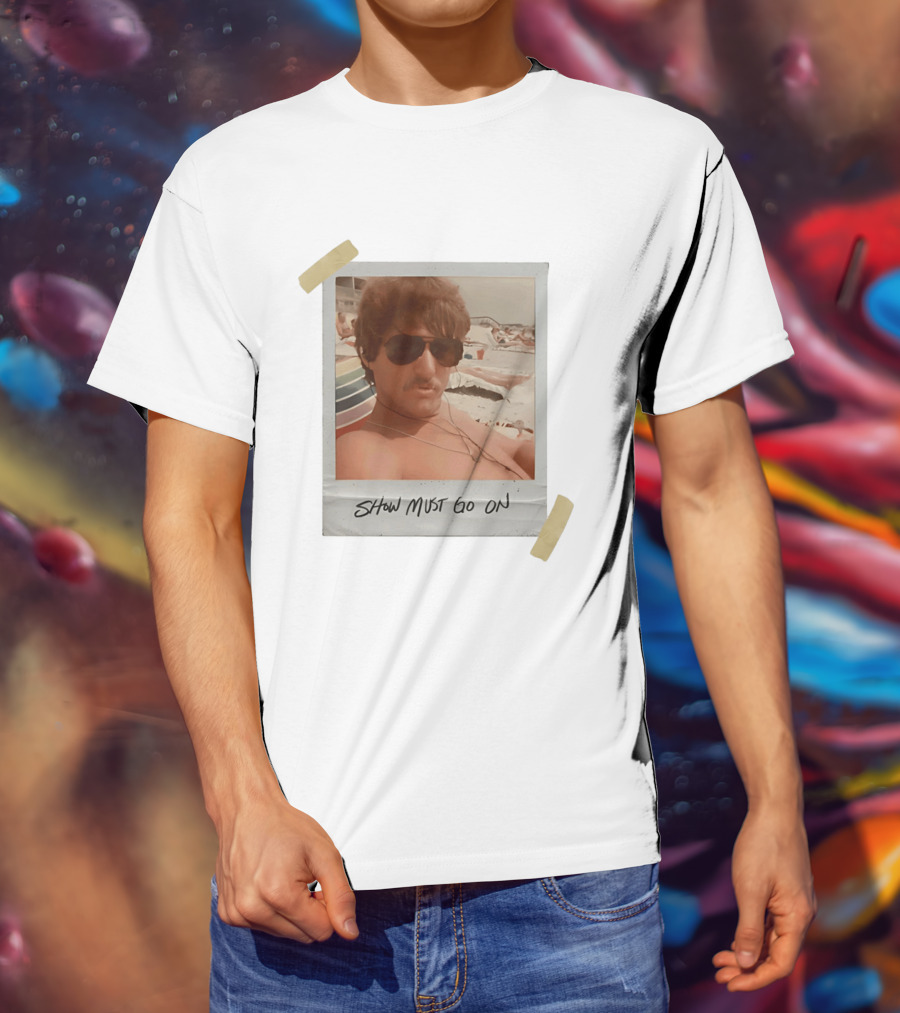 Show Must Go On Man At Beach Retro Style Polaroid T-Shirt