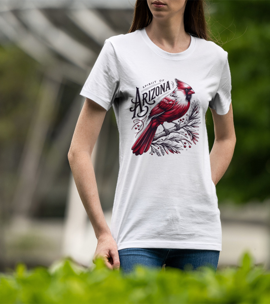 Arizona Red Cardinal Spirit Perched On Branch Berries T-Shirt