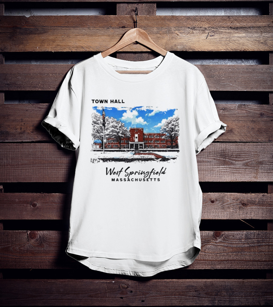 Town Hall West Springfield Massachusetts Snow Covered Red Brick Building T-Shirt