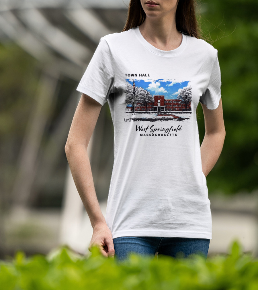 Town Hall West Springfield Massachusetts Snow Covered Red Brick Building T-Shirt