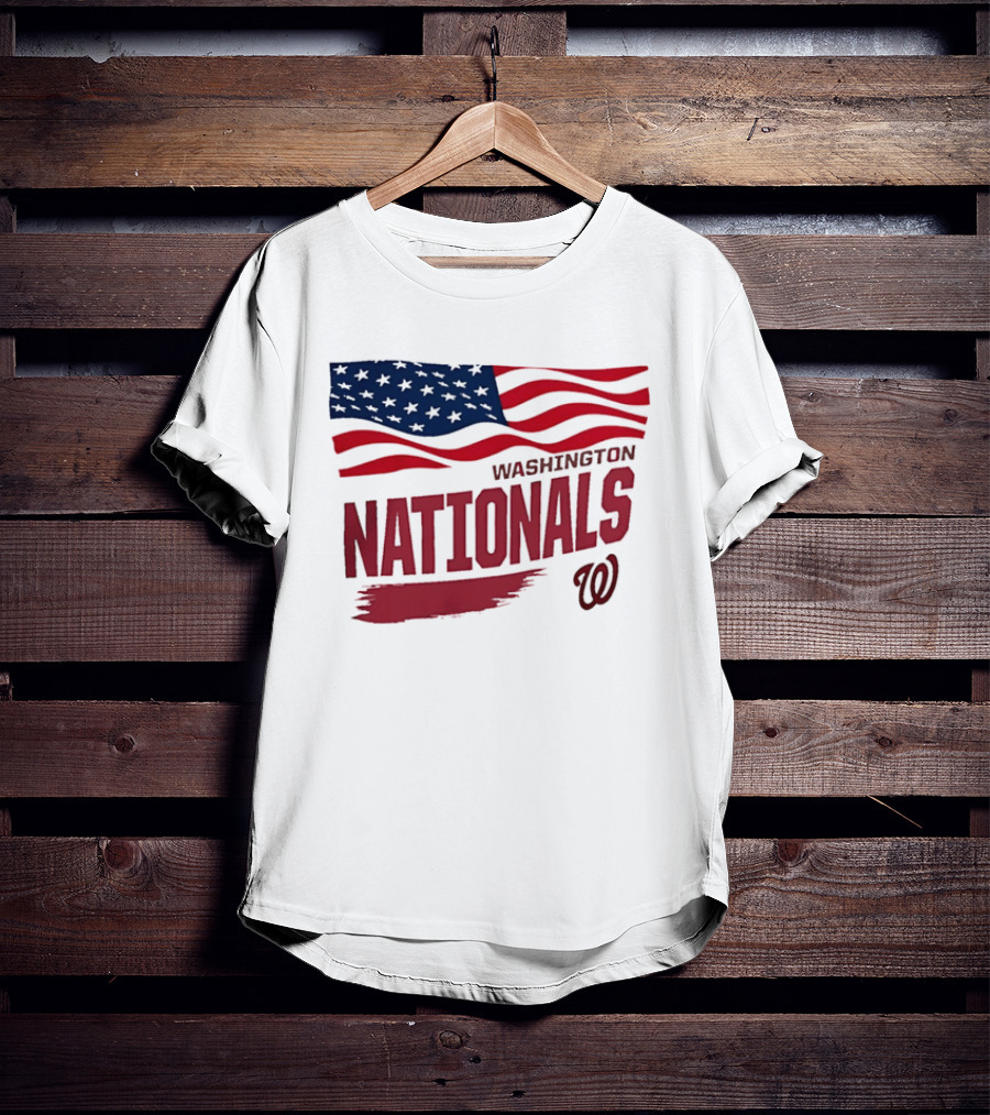 Washington Nationals Waving American Flag Red Brushstroke MLB T-Shirt