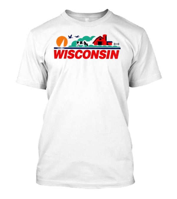 Wisconsin Dairy Cow Barn Sunset Landscape T-Shirt