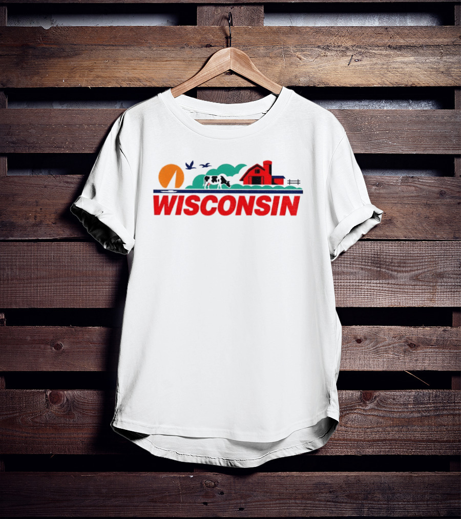 Wisconsin Dairy Cow Barn Sunset Landscape T-Shirt