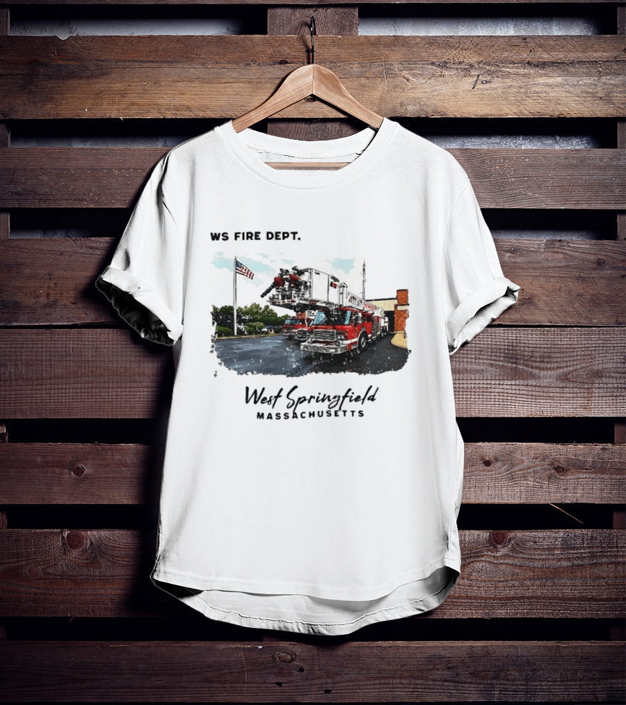 Ws Fire Dept West Springfield Massachusetts Truck Ladder American Flag T-Shirt