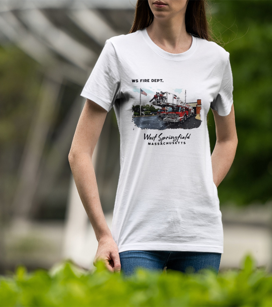Ws Fire Dept West Springfield Massachusetts Truck Ladder American Flag T-Shirt