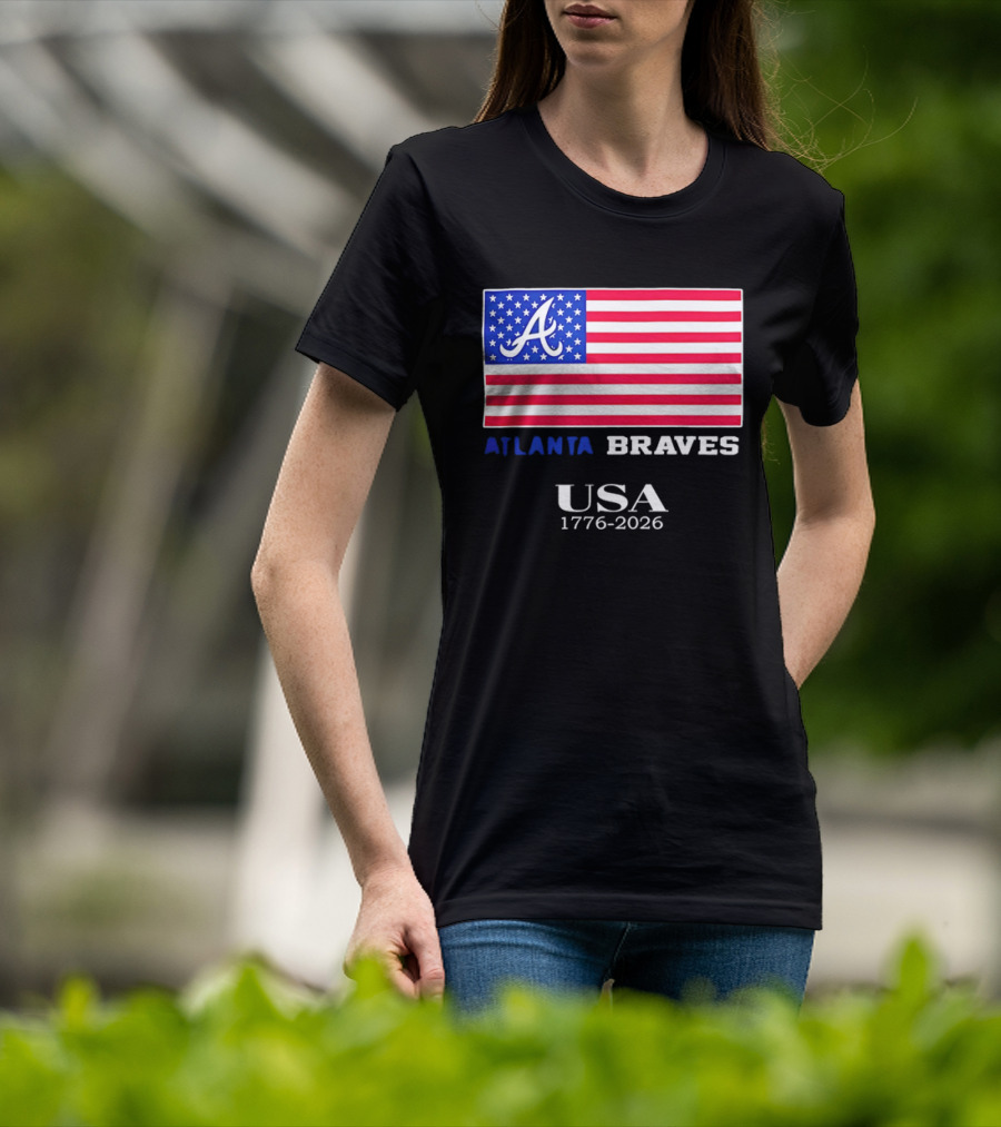 Atlanta Braves USA 1776 2026 American Flag Script A T-Shirt