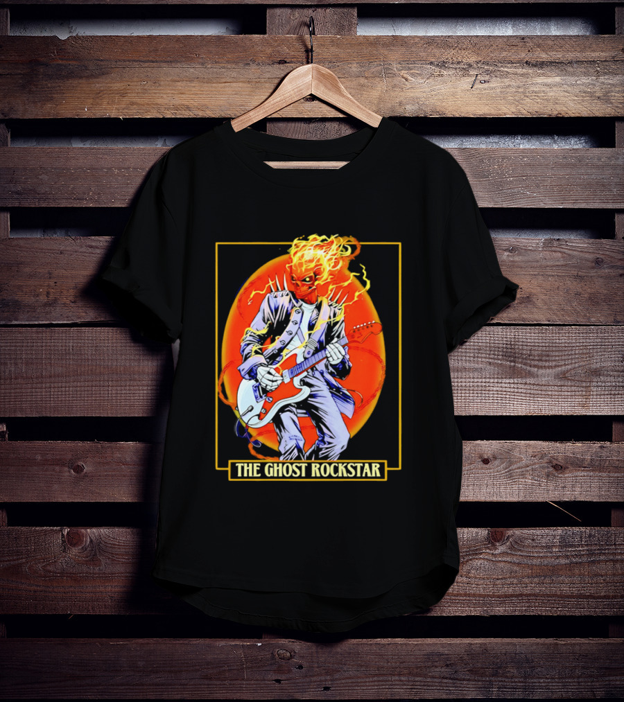 Ghost Rider The Ghost Rockstar Flaming Guitar Hero Fiery Skull T-Shirt