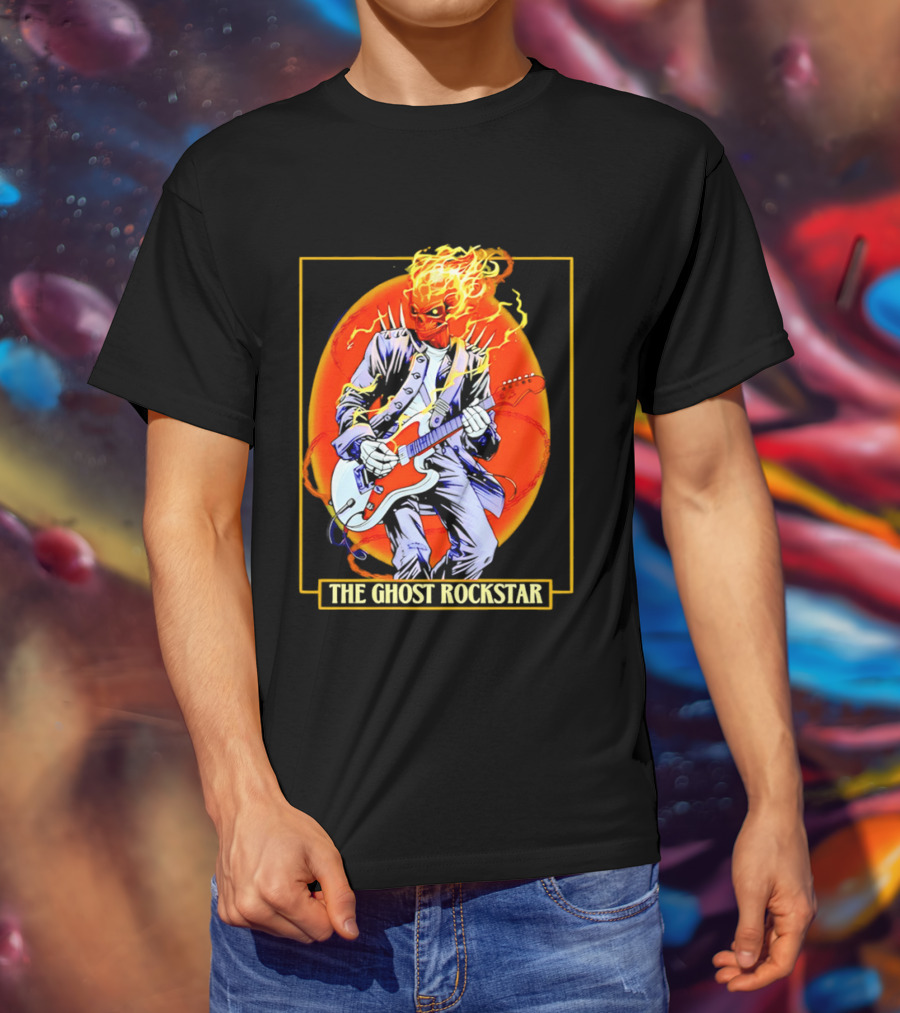 Ghost Rider The Ghost Rockstar Flaming Guitar Hero Fiery Skull T-Shirt