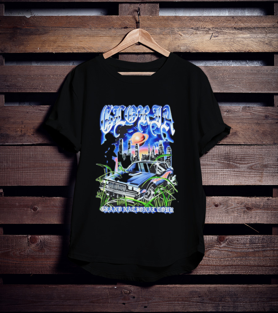 Gloria Grand National Tour Classic Car City Skyline Planet T-Shirt
