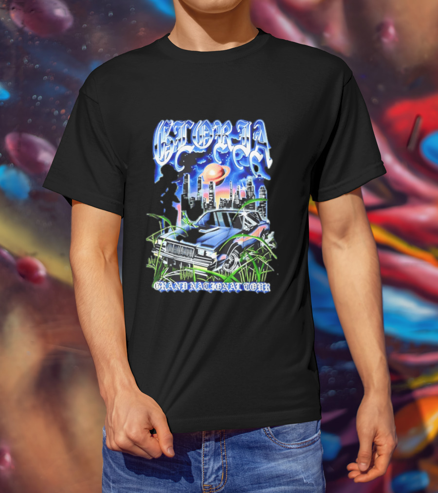 Gloria Grand National Tour Classic Car City Skyline Planet T-Shirt