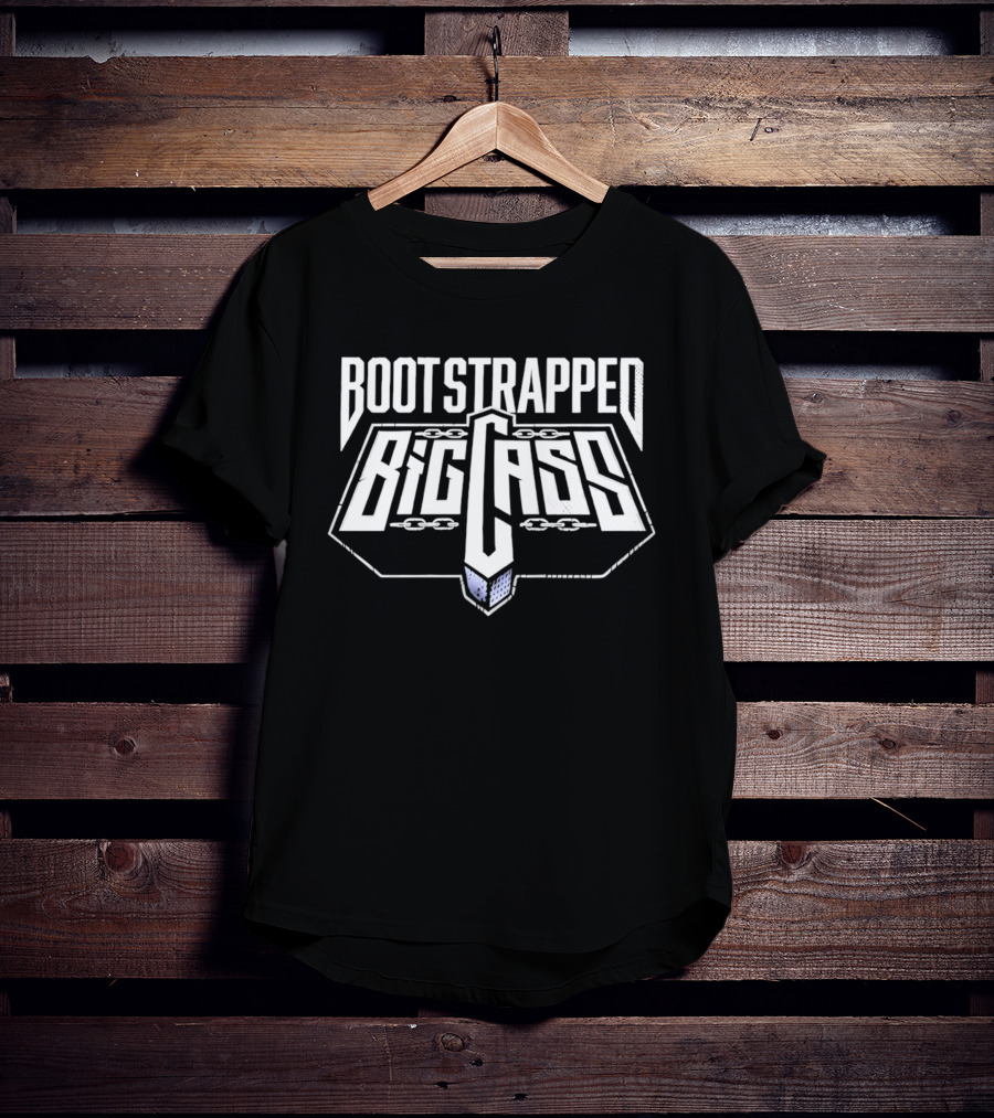 Bootstrapped Big Cass Distressed Chains Shield Frame Block Lettering T-Shirt