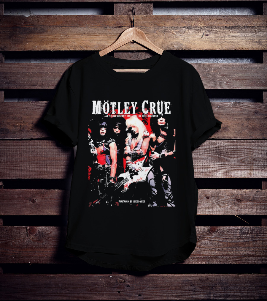 Motley Crue Visual History 1983 2005 Neil Zlozower Nikki Sixx Band Photo White Guitar T-Shirt