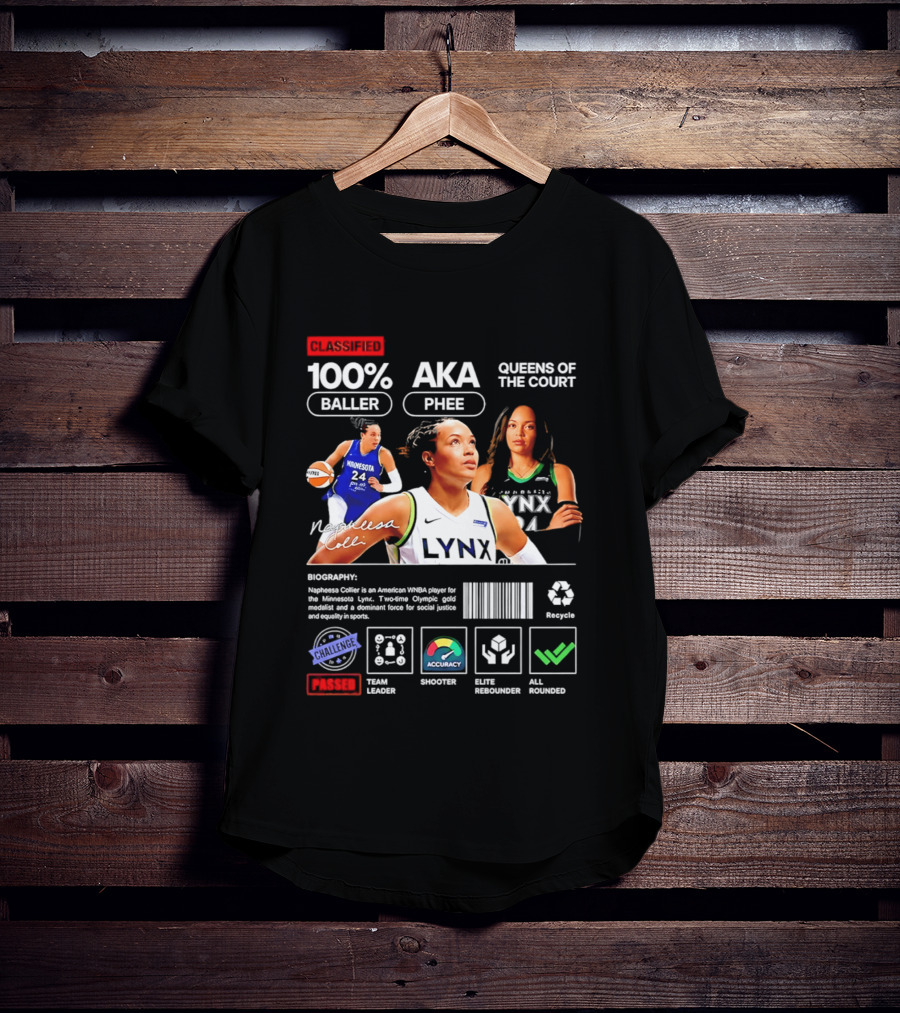 Napheesa Collier Minnesota Lynx 100% Baller AKA Phee Queens Of The Court T-Shirt