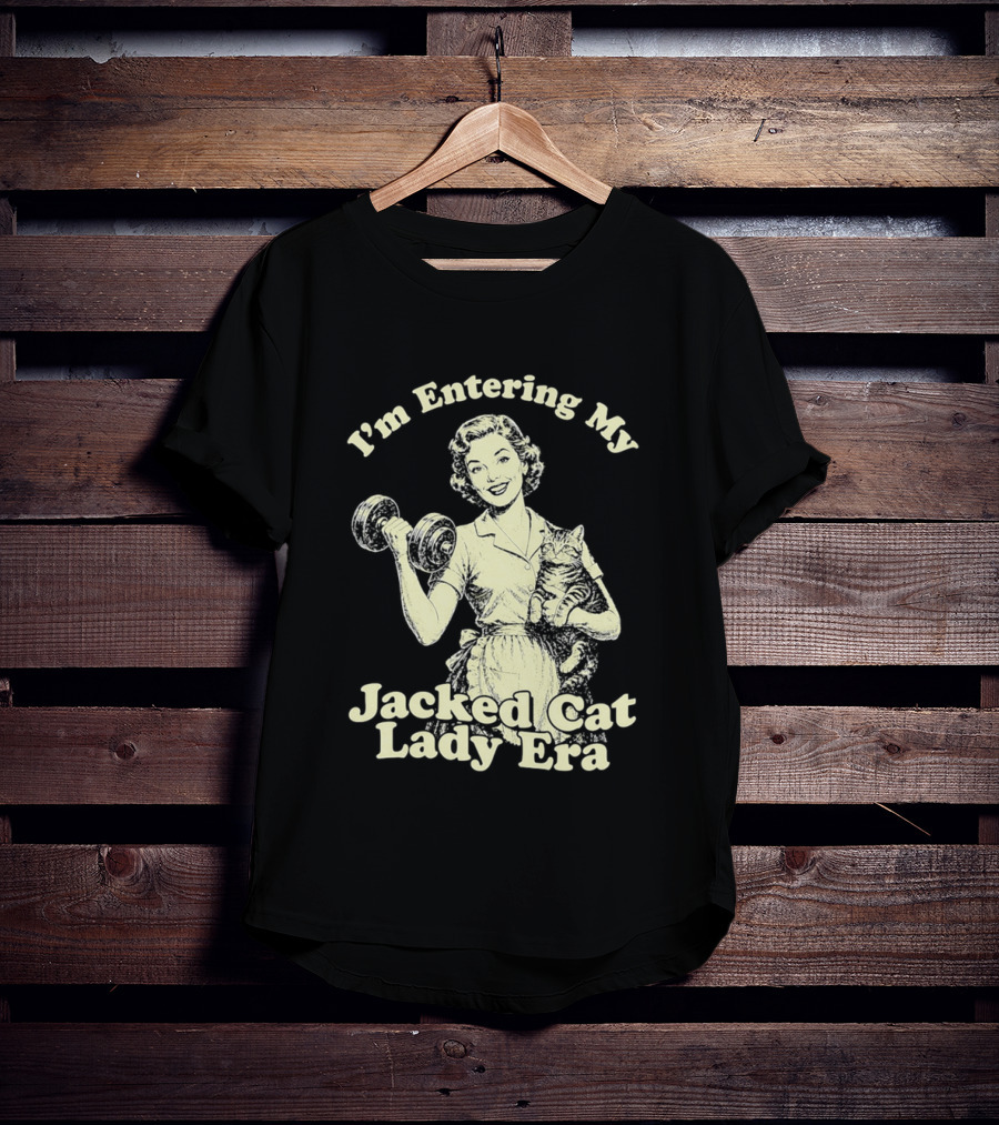 I'm Entering My Jacked Cat Lady Era Retro Fitness Cats T-Shirt