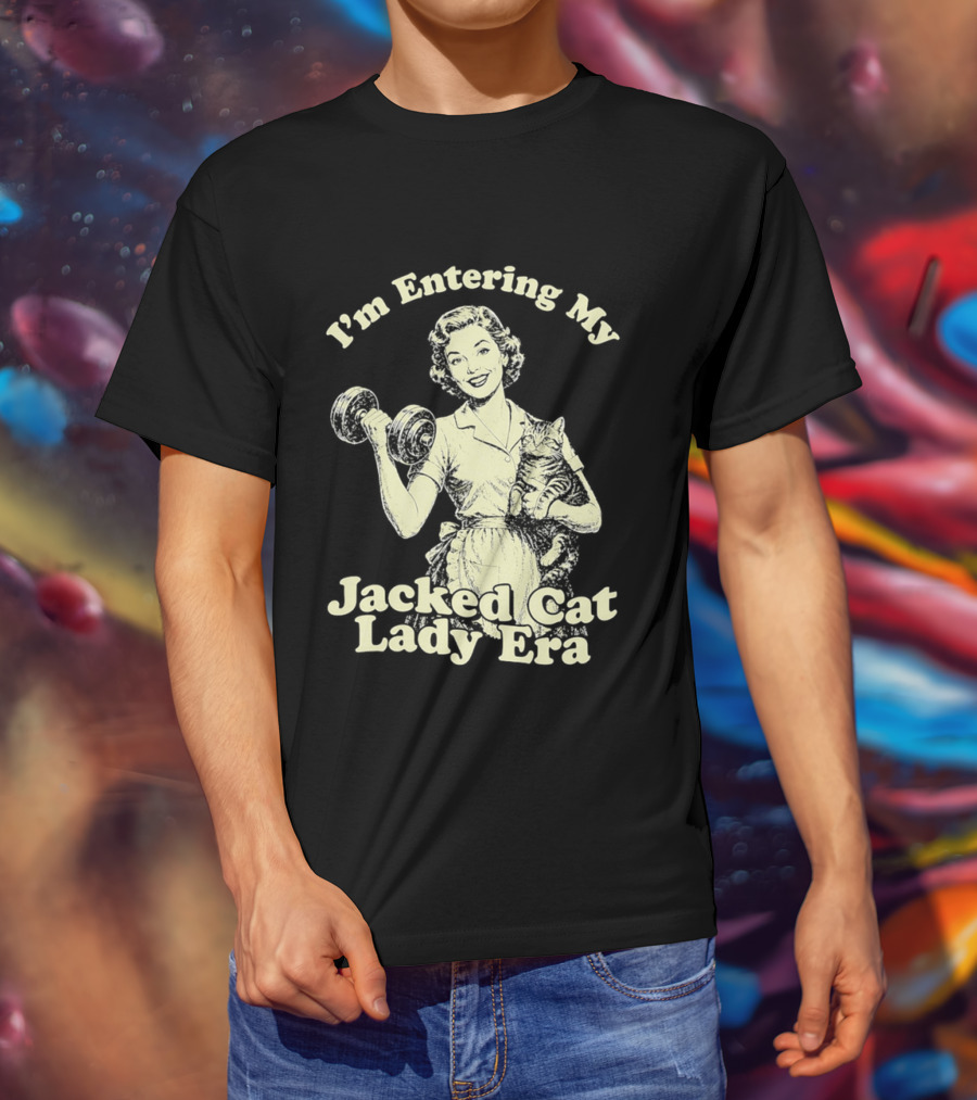 I'm Entering My Jacked Cat Lady Era Retro Fitness Cats T-Shirt